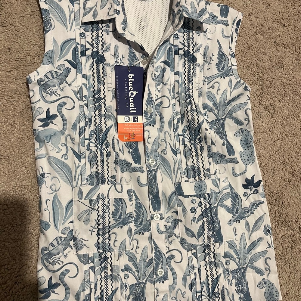 Blue & White Tropical-Print Girls' Casual Dress by blueQaui